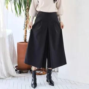 CG 핀턱 데이트룩 뒷밴딩 겨울 기모 봄 결혼식 하객 와이드팬츠 치마바지 주름 8부