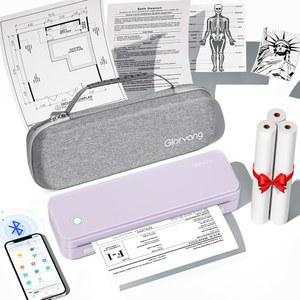 여행용 글로리앙 잉크리스 휴대용 프린터, 무선 열 프린터는 8.5 x 11 인치 미국 문자 크기를 지원하며, 블루투스 기계에는 케이스와 종이 키트 3 롤, 보라색이 포함되어 있습니다
