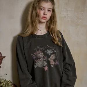 해피토미 레글런 피그먼트 맨투맨 스모크블랙