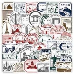 캠핑카선반 50Pcs 레트로 우표 스티커 스탬프 여행 DIY 스티커 Scrapbooking 전화 수하물 스케이트 보드 방수 데칼