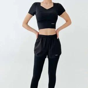 여성 스포츠 운동복 에어 스트레치 투인원 크롭 반팔 레깅스 레깅스트레이닝복 여성요가복