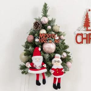 크리스마스 벽장식 미니트리 LED 귀여운 산타커플 벽걸이트리 43cm 소품 데코