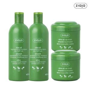 [10%+카드12%] 지아자 내추럴 올리브 샴푸 400ml 2개 + 헤어 마스크팩 200ml 2개