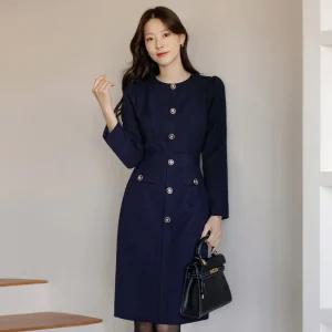 [시크라인] (~XXL까지) 스타카에 라운드넥 트위드 H원피스 겨울 하객룩 오피스룩 모임룩 격식룩 연말룩 빅사이즈