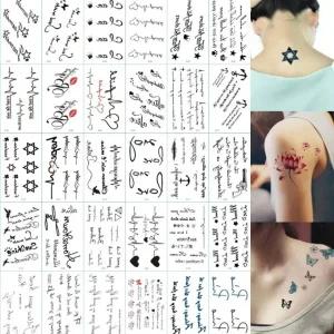 꽃 모음 타투스티커 헤나 문신 수채화 레터링 세트 인기 판박이 30장 9종 별 해골 별타투