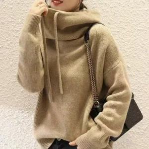 여성 루즈핏 니트 데일리 풀오버 터틀넥 겨울 니트 후드 스웨터 목폴라