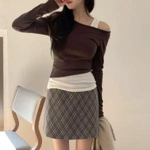 [다잇템] 여성 언발 어깨트임 코디 레이온 편한 긴팔티