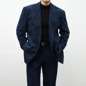 [osjarak]남자 겨울 하객룩 더블버튼 카라넥 코듀로이 수트 자켓_P412093199