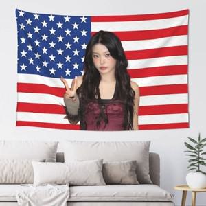 윤채 아메리칸 플래그 캣츠아이 태피스트리 귀여운 배경 천 벽 장식 프린트 맞춤형 침실 기숙사 홈 데코 블
