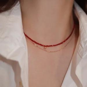 원석 목걸이 크리스탈 우아한 레드 비즈 목걸이 초커목걸이 코디 레이어드 커플 우정
