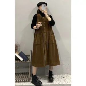 여자 민소매 원피스 추동 코듀로이 조끼 패션 루즈핏 고급 힛템