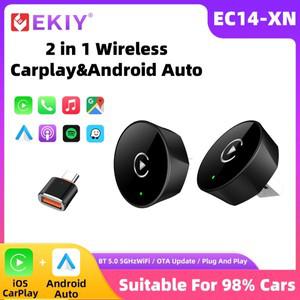 EKIY 신형 미니 소형 호환 2 in 1 기능 스마트 호환 AI 카플레이 어댑터 안드로이드 오토 박스 유선 무선으