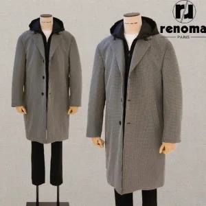 [롯데백화점]레노마 FW 블랙 그레이 하운드체크 누빔안감 후드탈착 체스터 코트 RPKMBH02AJD