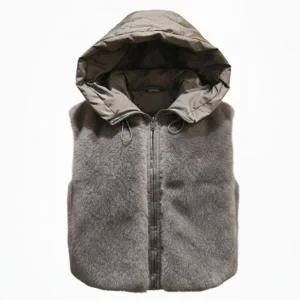 JIGOTT 페이크 퍼 후드 배색조끼  [JRAE2PD013]