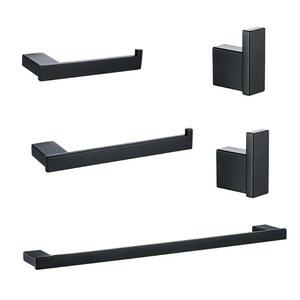 5피스 매트 블랙 욕실 액세서리 세트, 스테인리스 스틸 하드웨어 23.6인치 목욕 타월 바 후크, 벽걸이용 랙, SE96009S-5MB