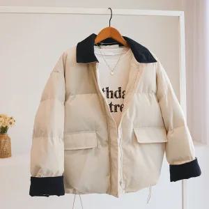 [잇수다] 니엣츄 골덴 배색 카라 스트링 웰론 패딩 집업 점퍼