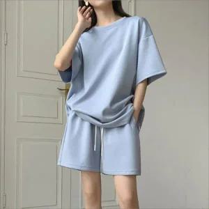 여성 무지 트레이닝복 반팔 반바지 추리닝 세트 데일리 4색