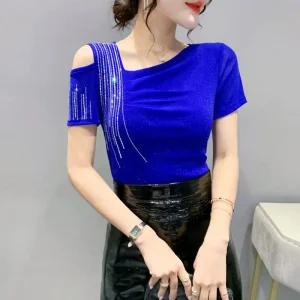 라인댄스복상의 오프숄더 큐빅 티셔츠 탱고 라틴