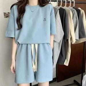 트렌디 여성 반팔 반바지 트레이닝 세트 데일리룩 여자데일리룩