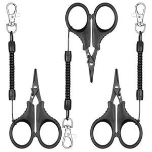 [미국배송] 3피스 낚시 가위 땋은 선용 스테인리스 스틸 낚싯줄 커터 후크 및 접이식 코일 랜야드가 있는 휴대용 액세서리(블랙)