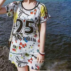 커버업 비치 반팔티 꽃무늬 기본 래쉬가드 포피스수영