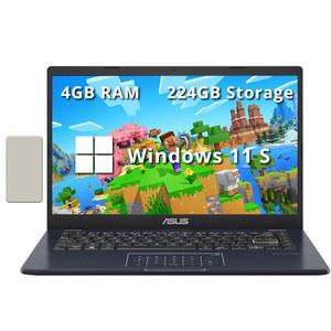 ASUS 14인치 FHD 노트북, 인텔 셀러론 N4500 프로세서, 4GB RAM, 224GB 스토리지(64GB eMMC+160GB 도킹 스테이션 세트), 아이리스 Xe 그래픽, 720P 카메라, 블루투스, 윈 11 S, 콰이어트 블루