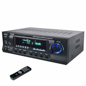 Pyle 무선 블루투스 오디오 파워 앰프 - USB, AM FM, 에코, RCA, LED, 스피커 셀렉터가 포함된 300W 4채널 홈 시어터 스테레오 수신기, 스튜디오용, 가정용, 블랙 PT272AUBT