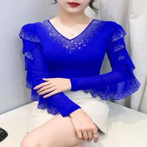 사교댄스복 줌바 방송 라인댄스상의 공연복 여성 라틴