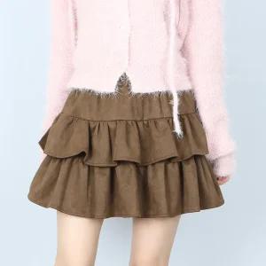 [파라노말샵](속바지) 보들 스웨이드 밴딩 캉캉 미니 스커트 (파라