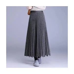 여성 데일룩 스커트 쉬폰 플리츠 모직 겨울 하이웨스트 슬림핏 A라인 롱 DAOL4
