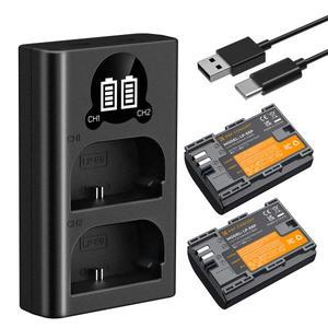 K&F CONCEPT 2팩 LP-E6P 배터리 USB 충전기 세트 (캐논 EOS R8 R7 R6 R5 Mark II 5D 6D 7D 80D 2400mAh