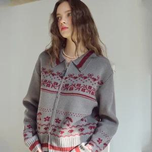 [2-WAY] 체리 크롭 집업 가디건 그레이