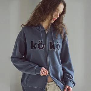 [2-WAY] KOKO 아플리케 피그먼트 후드 집업 다크블루