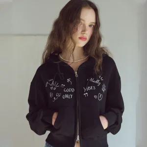 [2-WAY] 루나 러브 크롭 후드집업 블랙