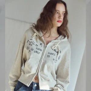 [2-WAY] 루나 러브 크롭 후드집업 오트밀