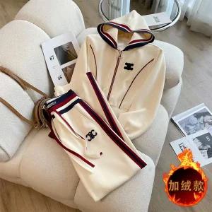 여성트레이닝복 가을 겨울 캐주얼 세트 기모 고급 후드 와이드 팬츠 투피스 심쿵직구