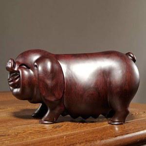 조각 행운의 거실인테리어소품 장식품 흑단 목각 돼지 조각상 우드