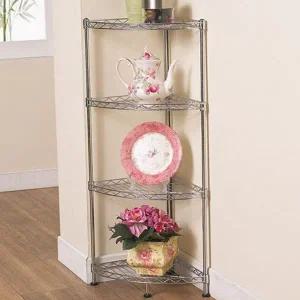 메탈 코너 선반 다용도 4단 오픈형 메탈 코너 랙 철제 파이프 수납장 높이 주방 수납 조절 거실 스틸