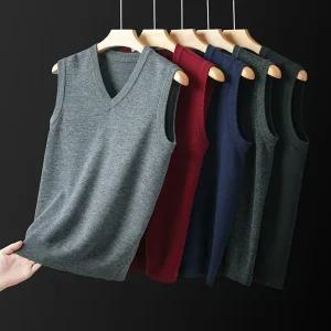 남성조끼 가을 겨울 민소매 도톰 브이넥 풀오버 비즈니스 니트 조끼 심쿵해외구매