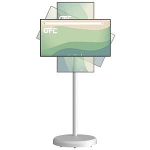 OFD 휠 1080P, 4GB RAM+64GB ROM, 회전식 터치스크린 모니터 100% sRGB, 베이스가 있는 휴대용 태블릿, Android 13 OS, 6000mAh 배터리(4-6시간), 롤링 TV(웹캠 없음), 화이트