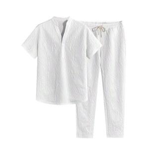 고글리터 남성용 투피스 텍스처 반팔 티셔츠와 바지 세트 오래된 돈