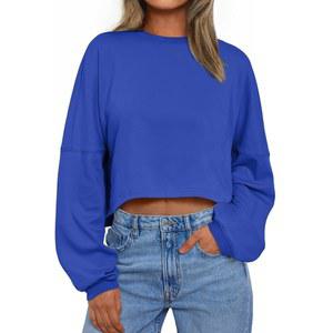 여성용 트렌디 퀸 크롭 스웨트셔츠 오버사이즈 크루넥 스웨터 긴팔 상의 가을 겨울 옷 2025