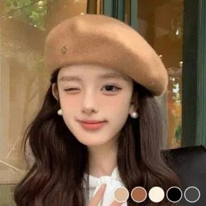 고급스러운 골드 B장식 포인트 패션 데일리 여성 베레모 빵모자 울 여성 겨울 방한 화가모자 가을 데일리