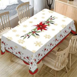 크리스마스 포인세티아 홀리 눈송이 방수 테이블보 장식 겨울 주방 식탁보
