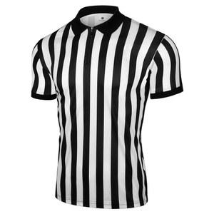 FitsT4 스포츠 남성 공식 블랙 & 화이트 스트라이프 심판 셔츠 지퍼 칼라 반팔 유니폼