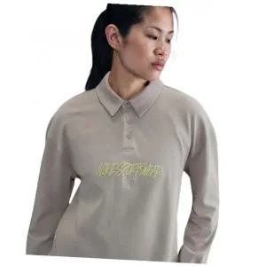 [나이키]스포츠웨어 에센셜 오버사이즈 긴소매 폴로 W - 칼리지 그레이 라이트 레몬 트위스트 칼리지 그