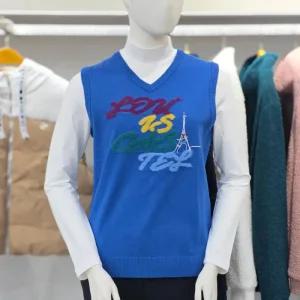루이까스텔 FW 여성 앞판 에펠탑 자수 인타샤 브이넥 조끼 베스트 7LEVT026L
