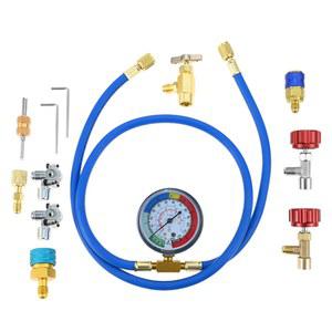 R134A R1234YF 에어컨 냉매 리필 호스 키트 게이지 세트 (탄피어싱 밸브 포함, 저압 커플러 탭 가능)