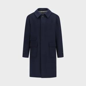 울 실크 블랜디드 아웃포켓 세미 오버 코트 네이비 IMFDCT516F