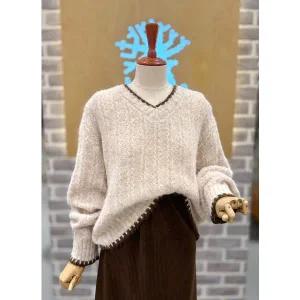 [레코브](대전신세계)끝단배색 브이넥 풀오버 울니트LC41F2KN002X)